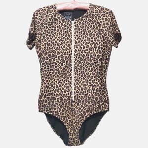 CoverSwim UPF50 Sun Protection One Piece Swimsuit Short Sleeve Zip Up Modest Med